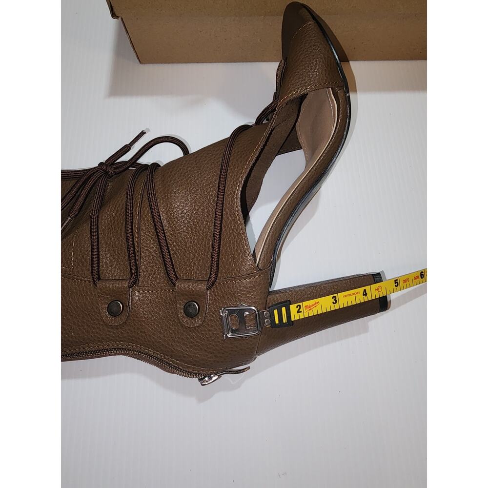 Size 10 Olive Brown Pebbled Lace-Up Peep Toe Heels